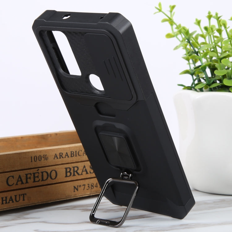 For Motorola Moto G Play 2023 Camera Shield Card Slot Phone Case with Ring Holder