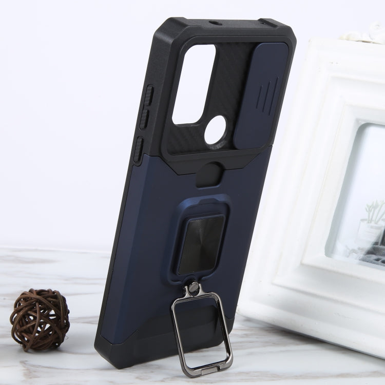 For Motorola Moto G Play 2023 Camera Shield Card Slot Phone Case with Ring Holder