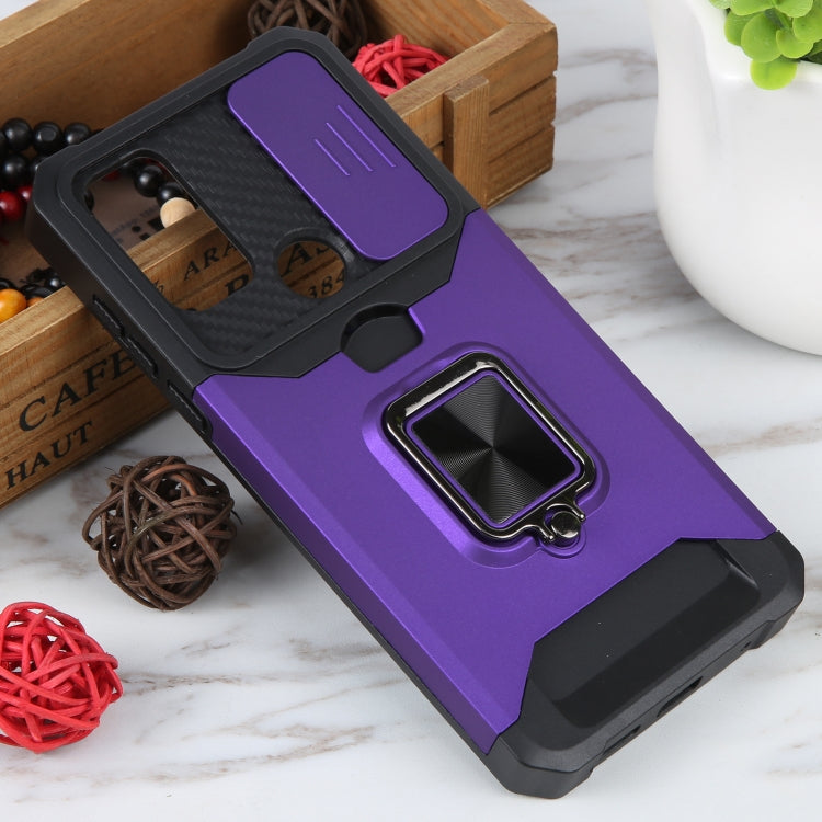 For Motorola Moto G Play 2023 Camera Shield Card Slot Phone Case with Ring Holder