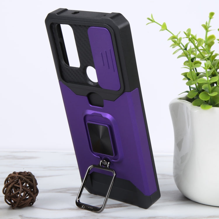 For Motorola Moto G Play 2023 Camera Shield Card Slot Phone Case with Ring Holder