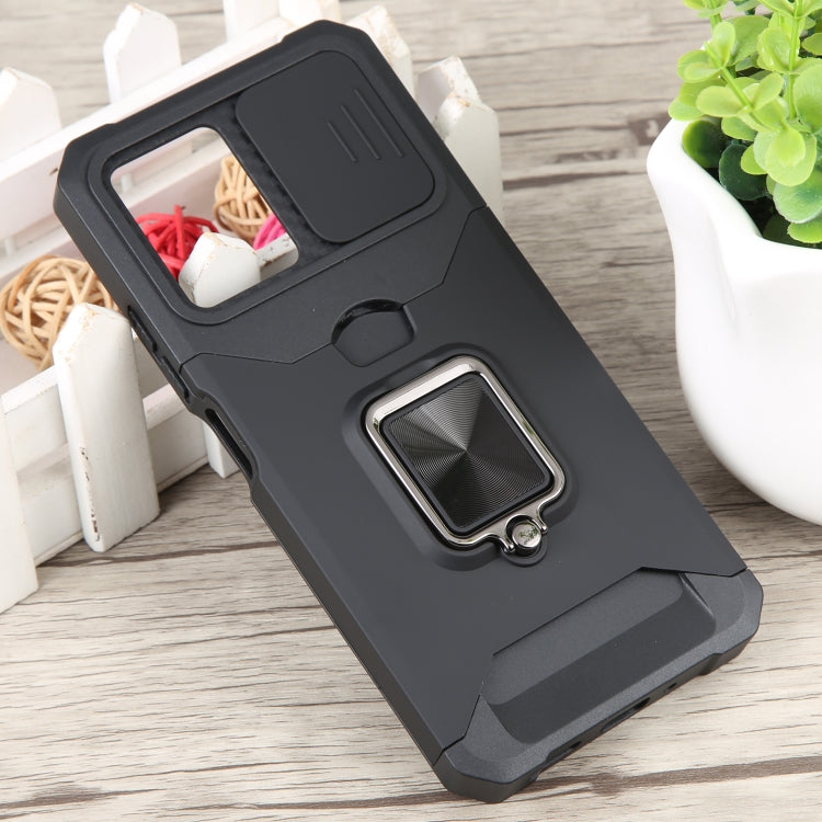 For Xiaomi Redmi Note 12 5G / Poco X5 Camera Shield Card Slot Phone Case with Ring Holder
