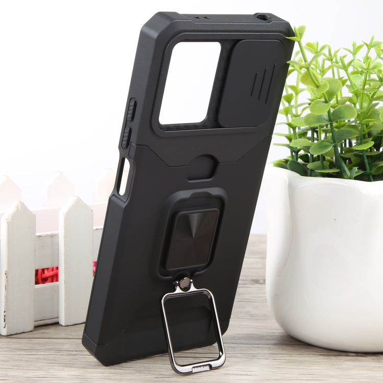 For Xiaomi Redmi Note 12 5G / Poco X5 Camera Shield Card Slot Phone Case with Ring Holder