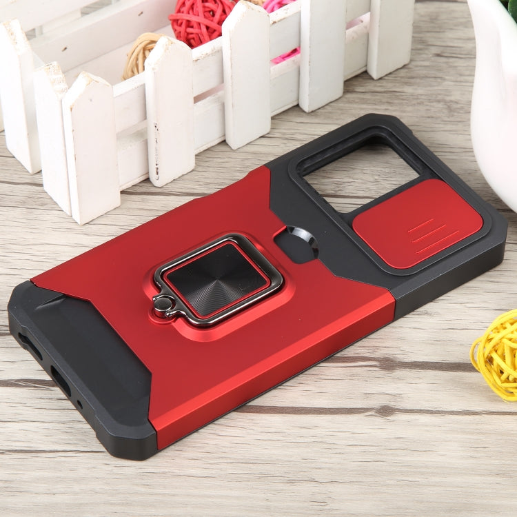 For Xiaomi Redmi Note 12 5G / Poco X5 Camera Shield Card Slot Phone Case with Ring Holder