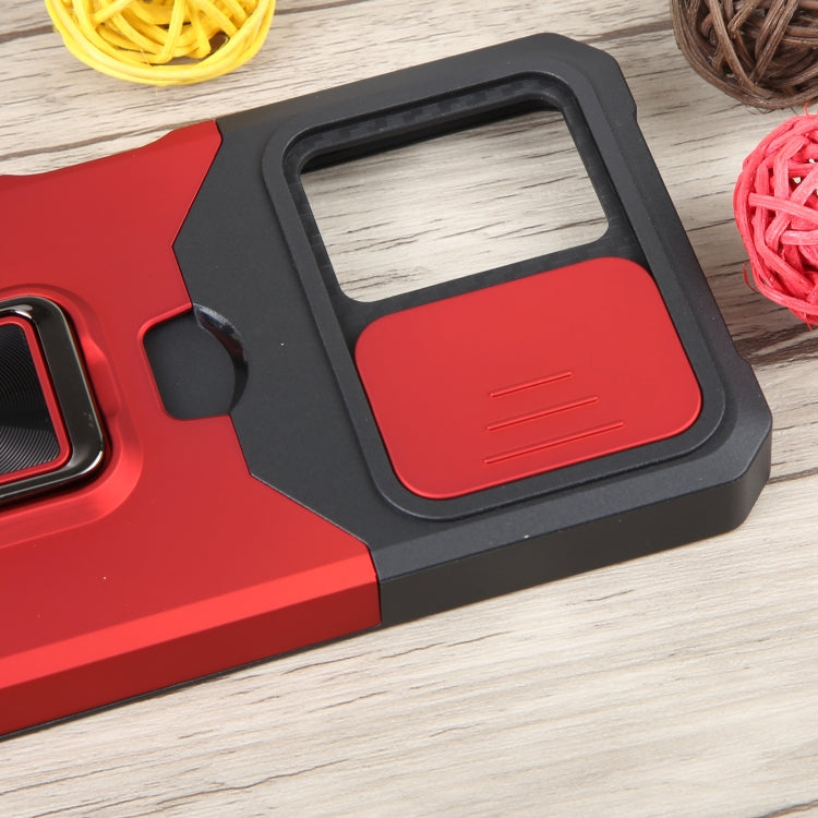 For Xiaomi Redmi Note 12 5G / Poco X5 Camera Shield Card Slot Phone Case with Ring Holder