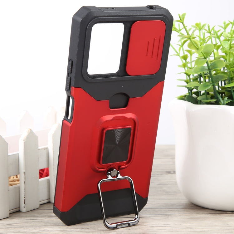 For Xiaomi Redmi Note 12 5G / Poco X5 Camera Shield Card Slot Phone Case with Ring Holder