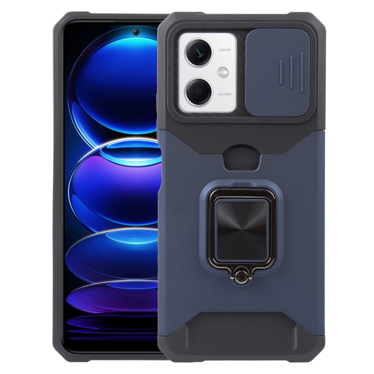 For Xiaomi Redmi Note 12 5G / Poco X5 Camera Shield Card Slot Phone Case with Ring Holder