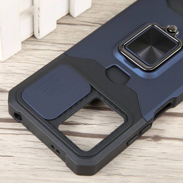 For Xiaomi Redmi Note 12 5G / Poco X5 Camera Shield Card Slot Phone Case with Ring Holder