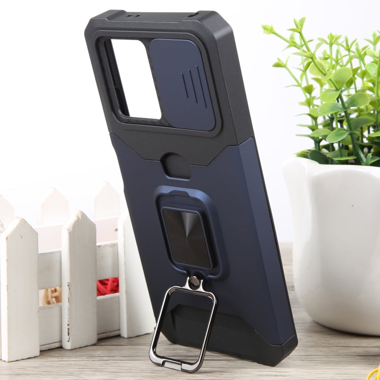 For Xiaomi Redmi Note 12 5G / Poco X5 Camera Shield Card Slot Phone Case with Ring Holder