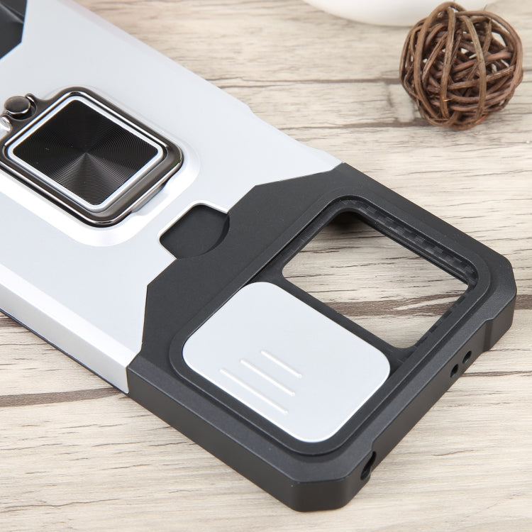 For Xiaomi Redmi Note 12 5G / Poco X5 Camera Shield Card Slot Phone Case with Ring Holder