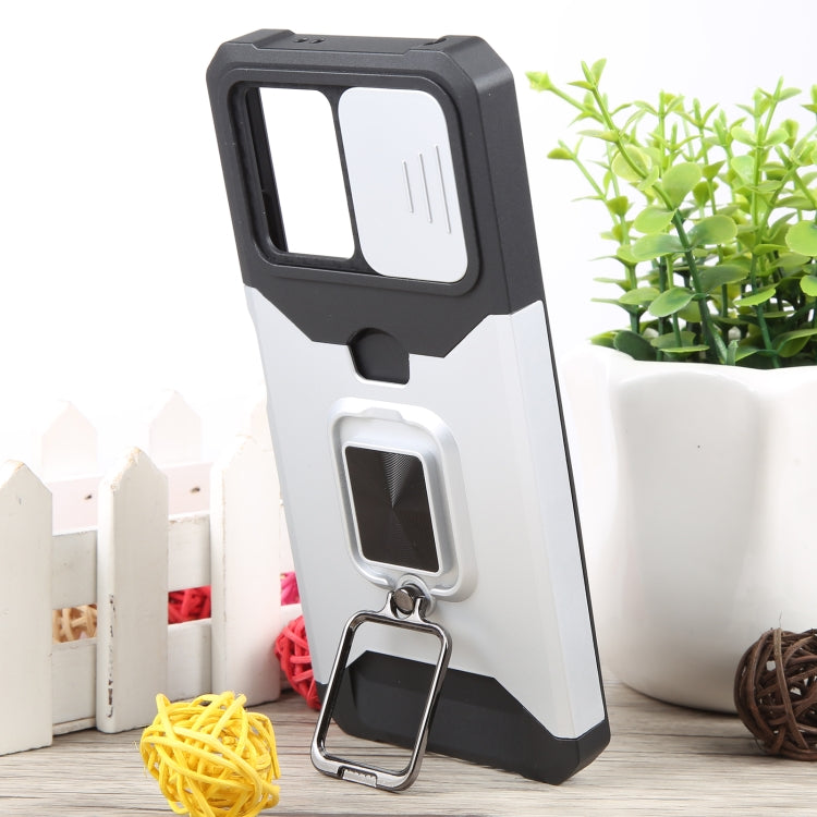 For Xiaomi Redmi Note 12 5G / Poco X5 Camera Shield Card Slot Phone Case with Ring Holder