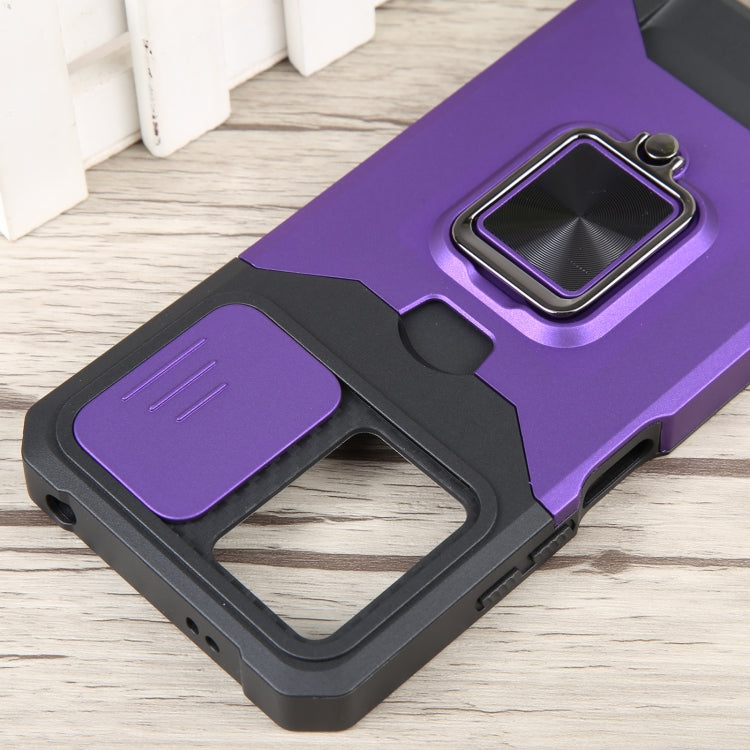For Xiaomi Redmi Note 12 5G / Poco X5 Camera Shield Card Slot Phone Case with Ring Holder