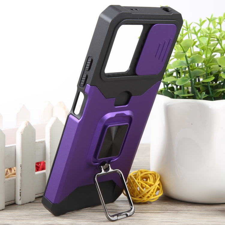 For Xiaomi Redmi Note 12 5G / Poco X5 Camera Shield Card Slot Phone Case with Ring Holder