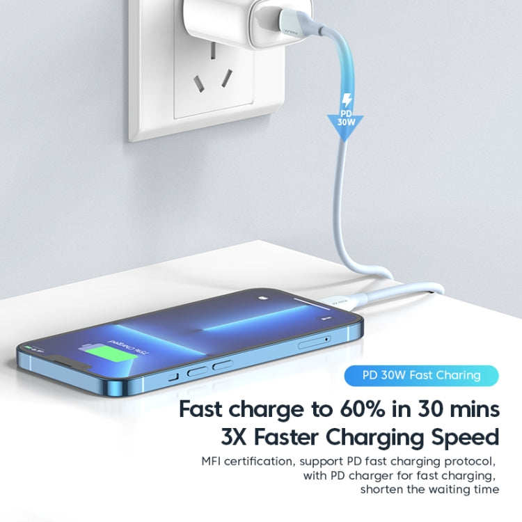 KUULAA KL-X57 30W USB-C/Type-C to 8 Pin Liquid Silicone MFI Data Cable, Length:1m