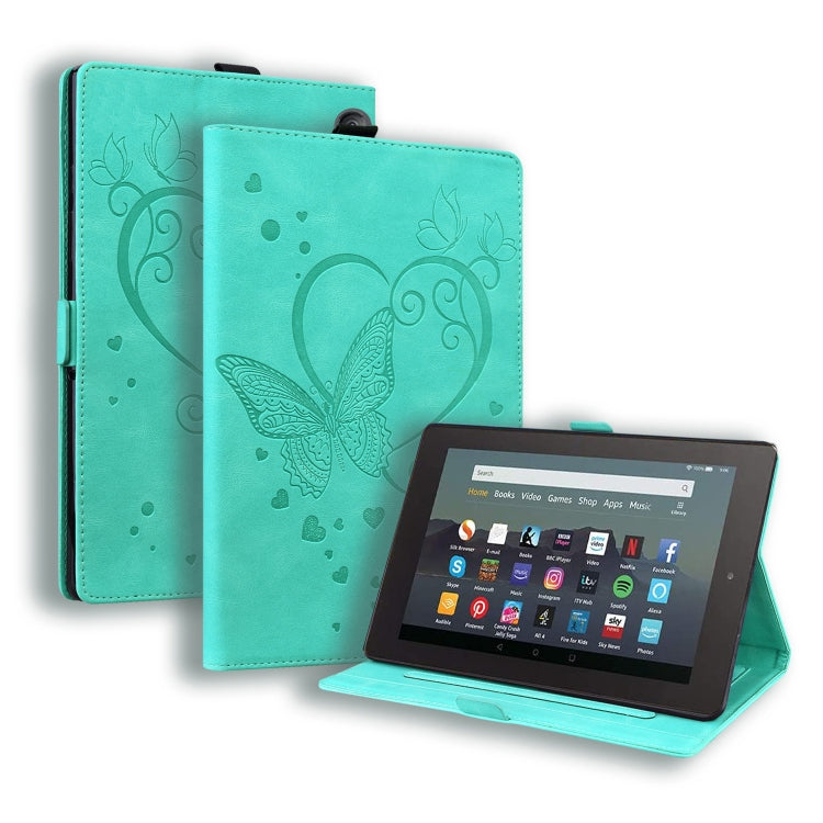 For Amazon Kindle Fire 7 2022 Love Butterfly Pattern Leather Tablet Case with Holder & Sleep