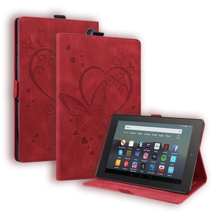 For Amazon Kindle Fire 7 2022 Love Butterfly Pattern Leather Tablet Case with Holder & Sleep
