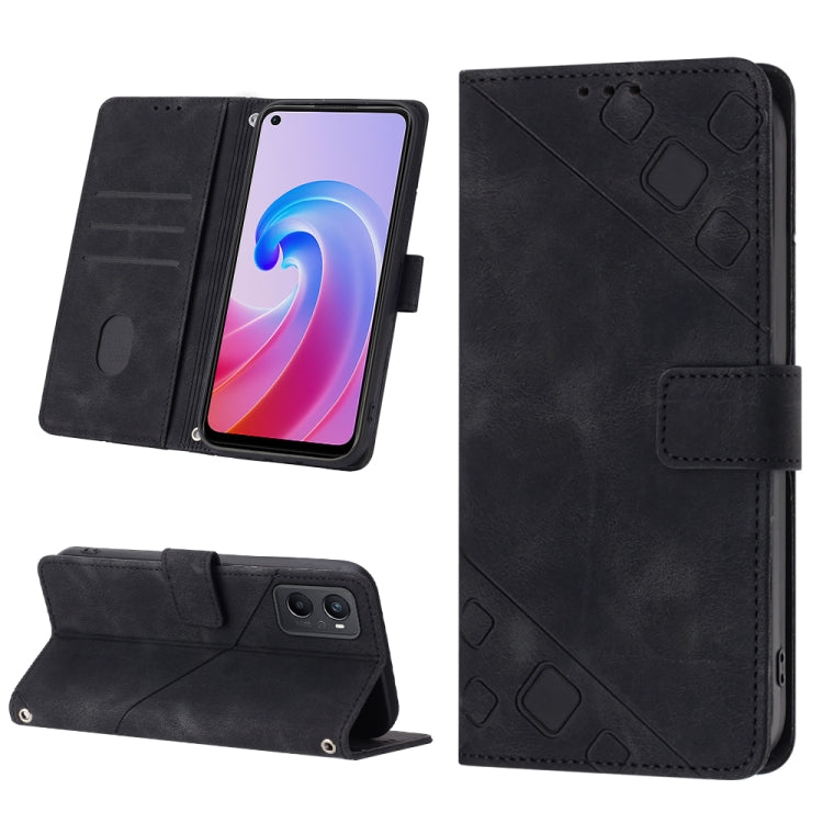 For OPPO A96 4G / A36 / A76 / Realme 9i Skin-feel Embossed Leather Phone Case