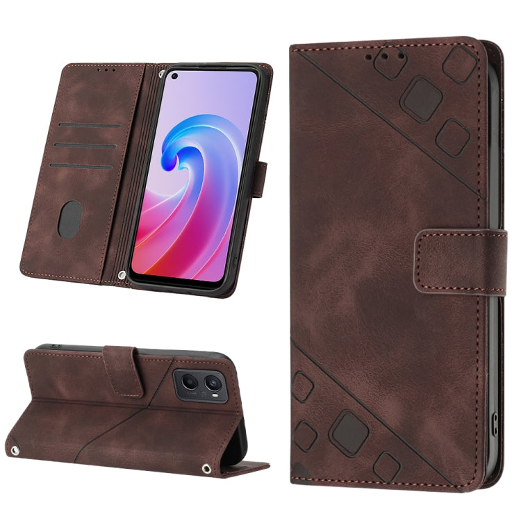 For OPPO A96 4G / A36 / A76 / Realme 9i Skin-feel Embossed Leather Phone Case