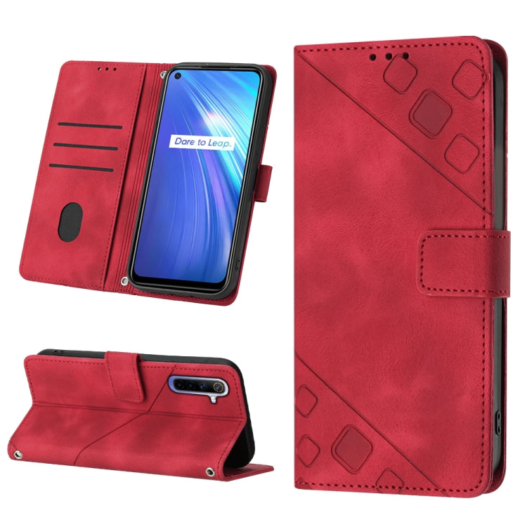 For Realme 6 Skin-feel Embossed Leather Phone Case