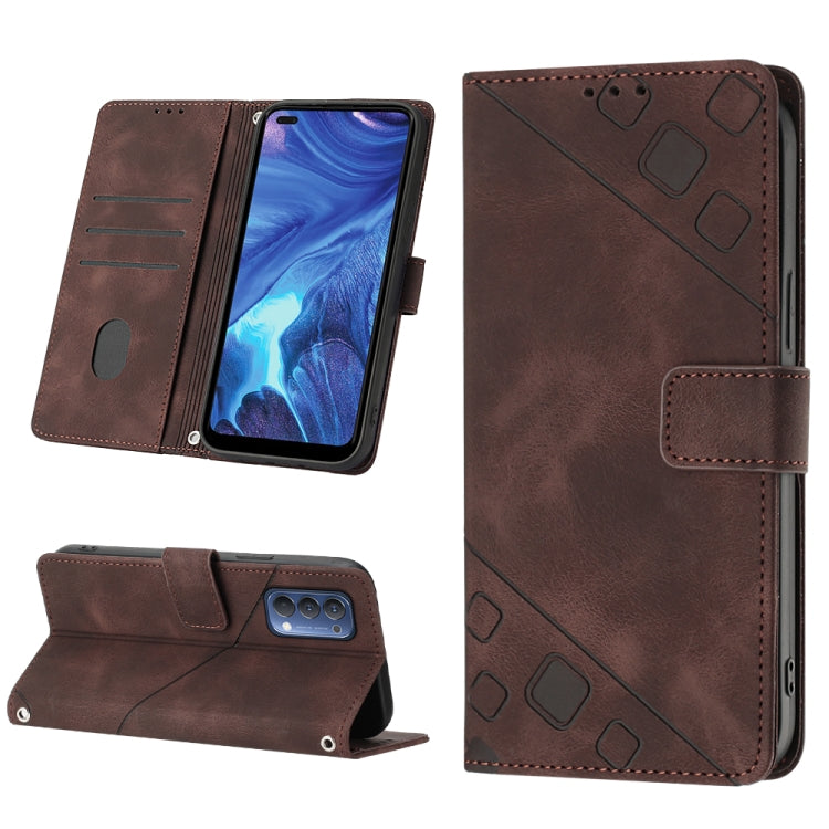 For OPPO Reno4 Skin-feel Embossed Leather Phone Case