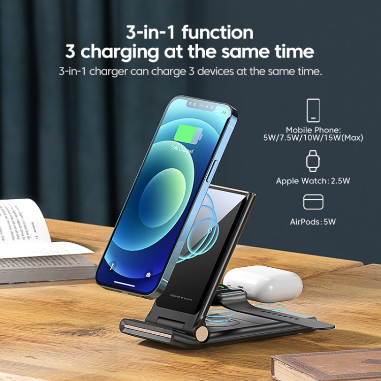 KUULAA KL-ZJ11 15W Mirror 3 in 1 Foldable Wireless Charger(Tarnish)