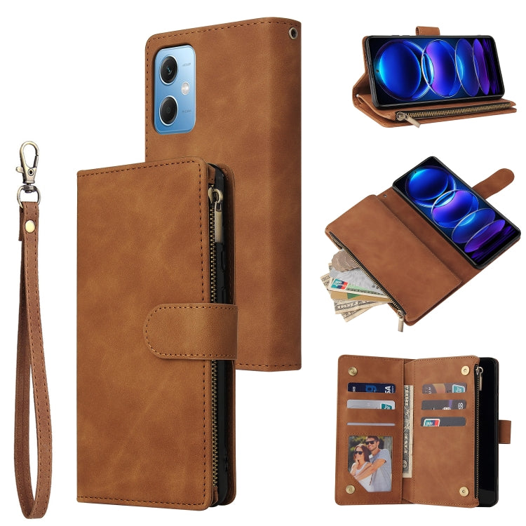 For Xiaomi Redmi Note 12 5G Global India / Poco X5 Multifunctional Multi-Card Wallet Phone Leather Case