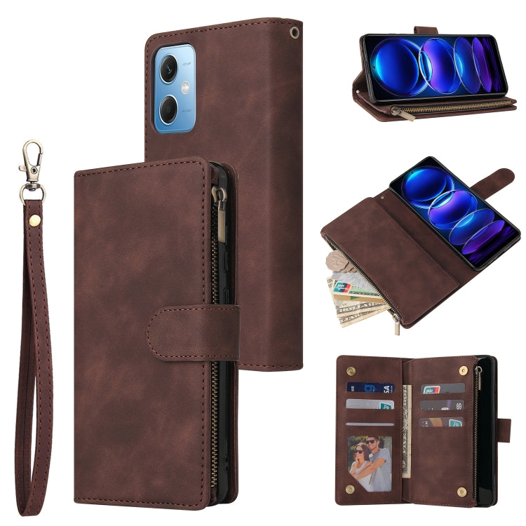 For Xiaomi Redmi Note 12 5G Global India / Poco X5 Multifunctional Multi-Card Wallet Phone Leather Case