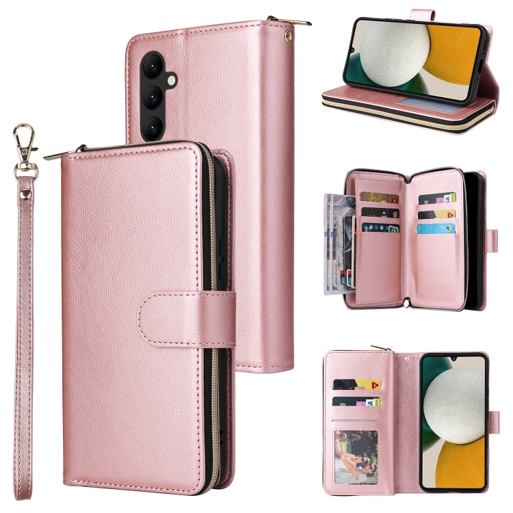 For Samsung Galaxy A34 9 Card Slots Zipper Wallet Bag Leather Phone Case