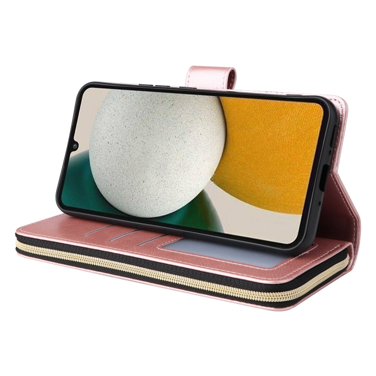 For Samsung Galaxy A34 9 Card Slots Zipper Wallet Bag Leather Phone Case