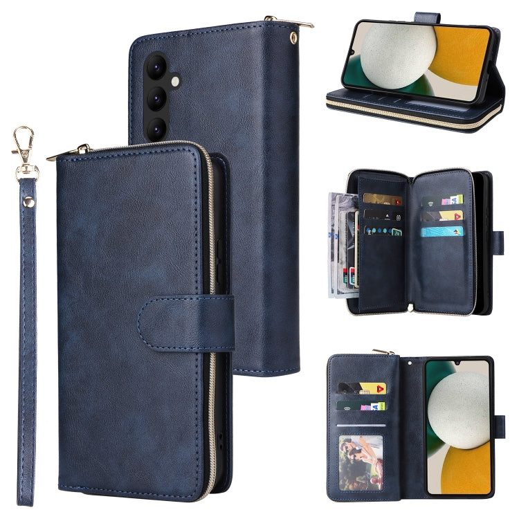 For Samsung Galaxy A34 9 Card Slots Zipper Wallet Bag Leather Phone Case