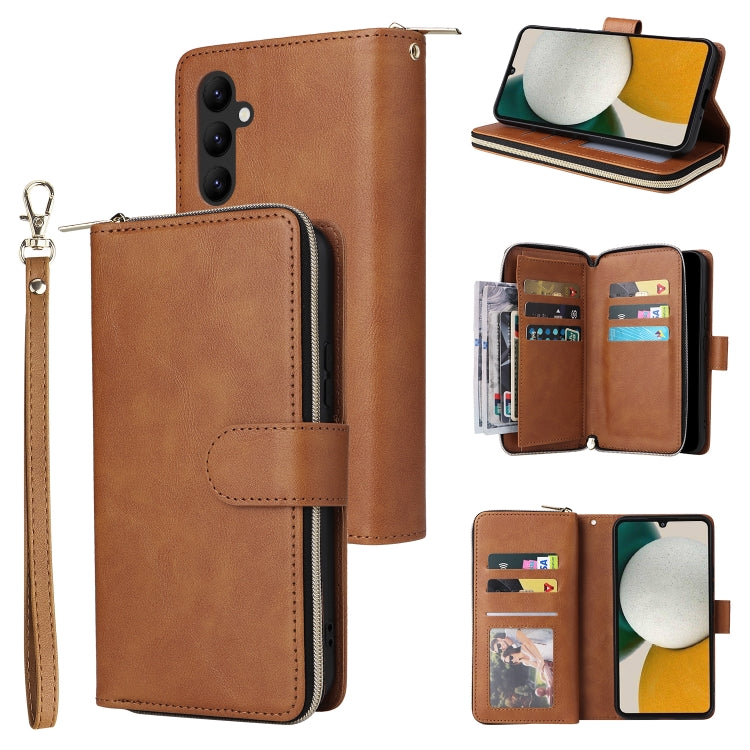 For Samsung Galaxy A34 9 Card Slots Zipper Wallet Bag Leather Phone Case