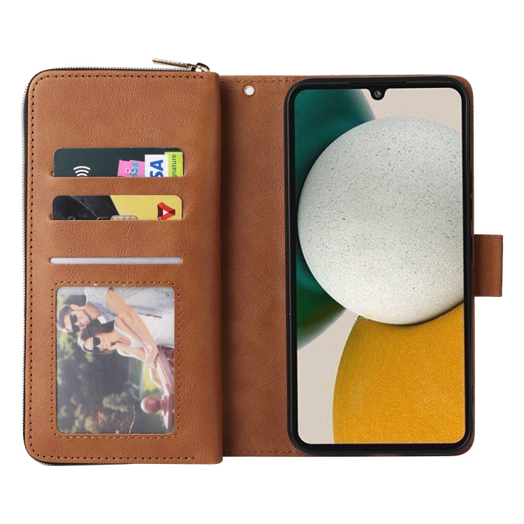 For Samsung Galaxy A34 9 Card Slots Zipper Wallet Bag Leather Phone Case