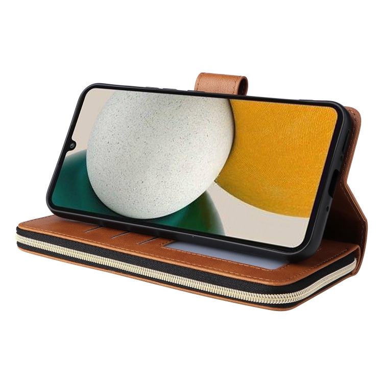 For Samsung Galaxy A34 9 Card Slots Zipper Wallet Bag Leather Phone Case