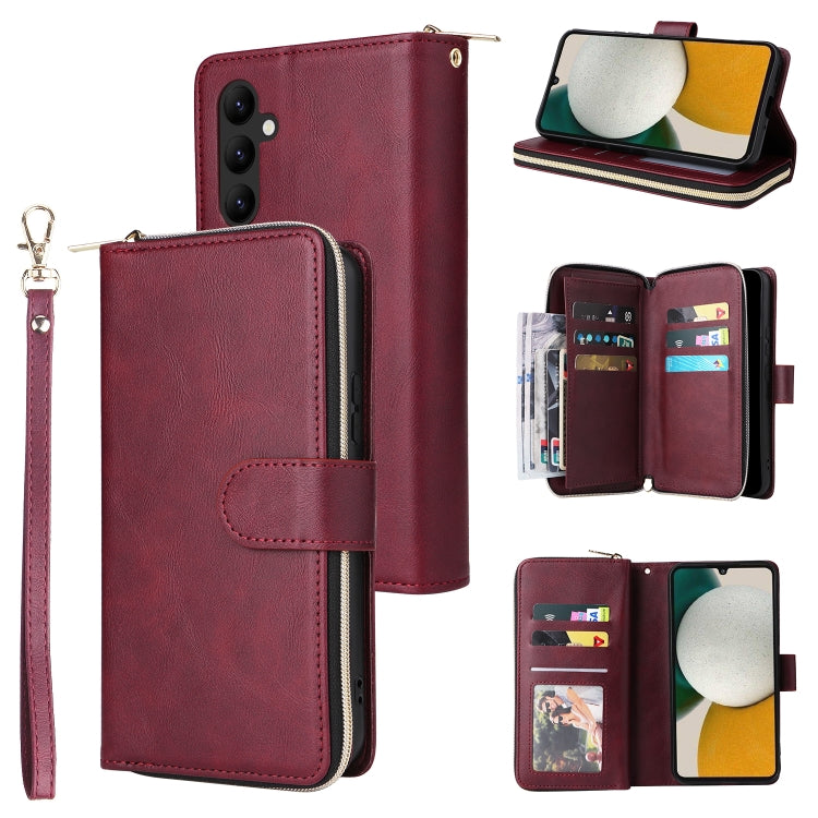 For Samsung Galaxy A34 9 Card Slots Zipper Wallet Bag Leather Phone Case