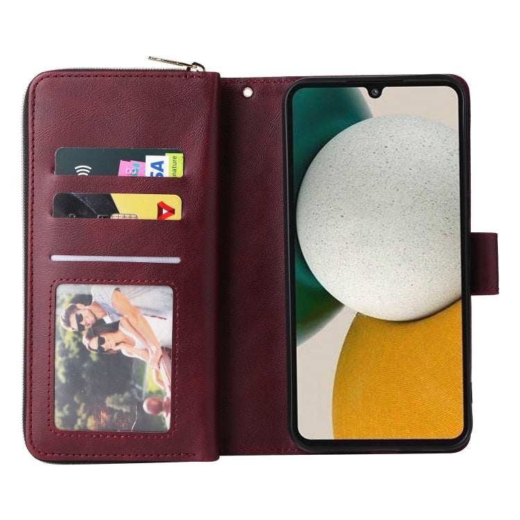 For Samsung Galaxy A34 9 Card Slots Zipper Wallet Bag Leather Phone Case
