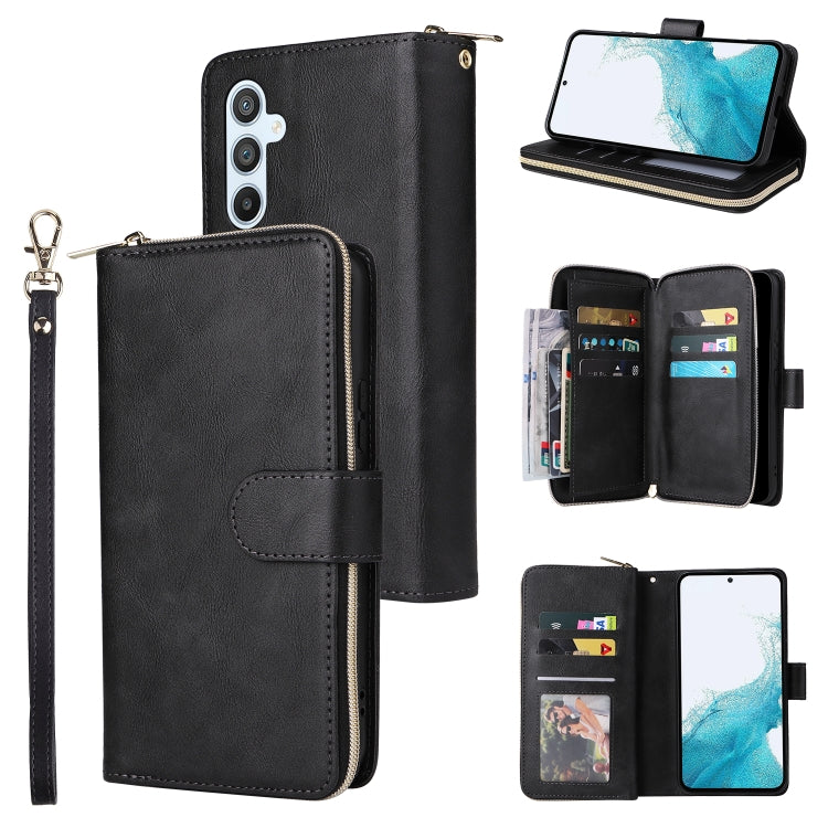 For Samsung Galaxy A54 9 Card Slots Zipper Wallet Bag Leather Phone Case
