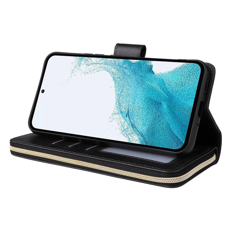 For Samsung Galaxy A54 9 Card Slots Zipper Wallet Bag Leather Phone Case