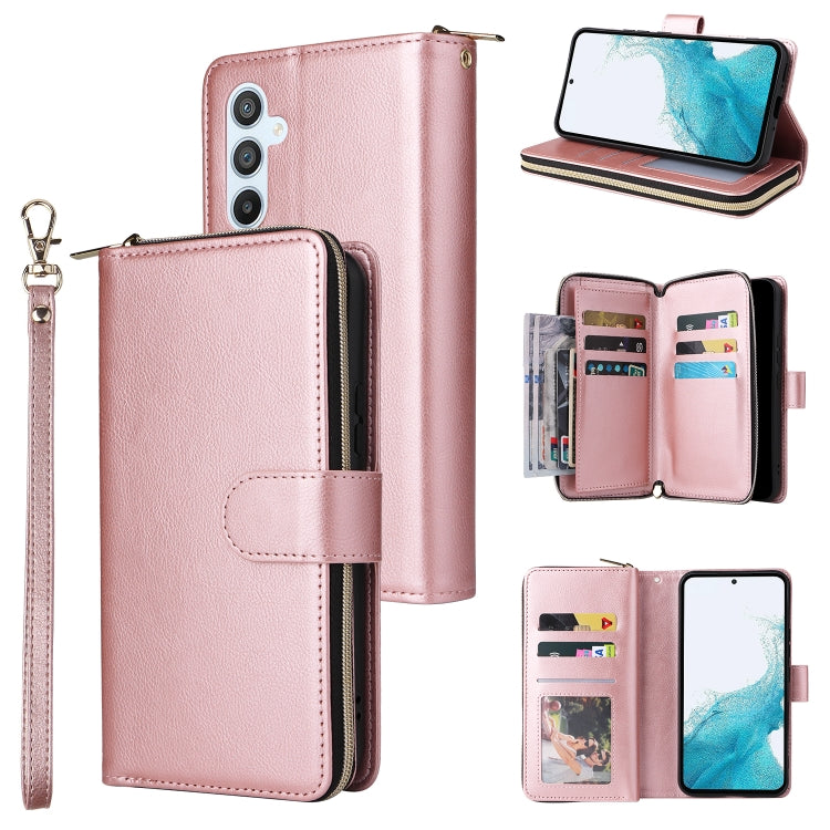 For Samsung Galaxy A54 9 Card Slots Zipper Wallet Bag Leather Phone Case
