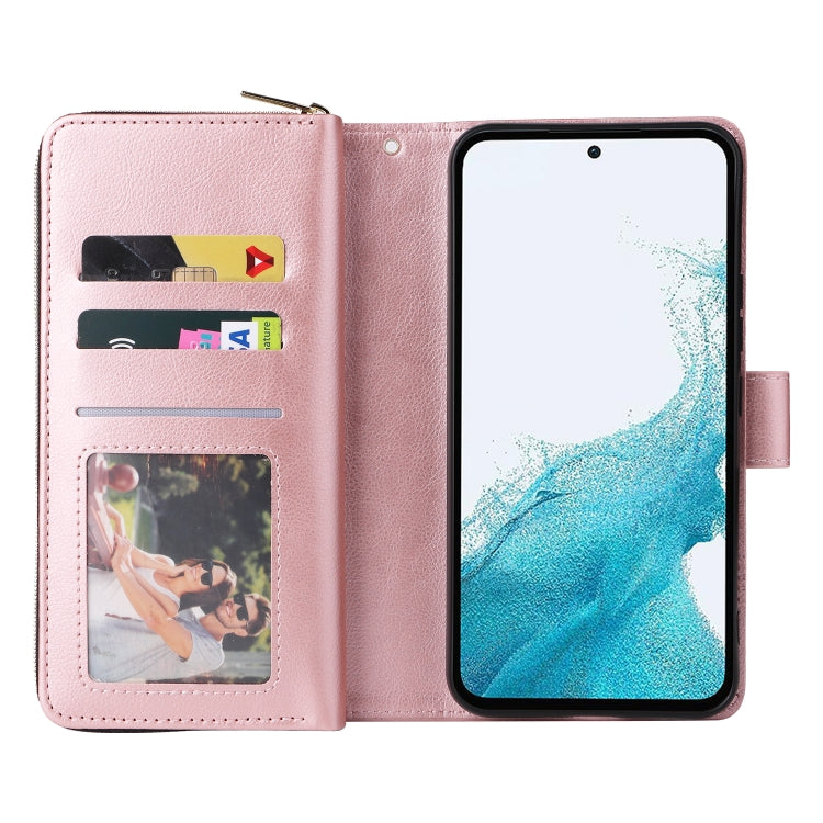 For Samsung Galaxy A54 9 Card Slots Zipper Wallet Bag Leather Phone Case