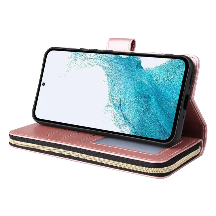 For Samsung Galaxy A54 9 Card Slots Zipper Wallet Bag Leather Phone Case