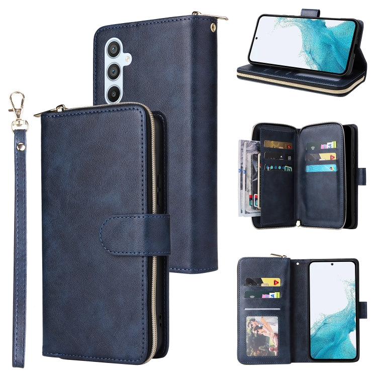 For Samsung Galaxy A54 9 Card Slots Zipper Wallet Bag Leather Phone Case