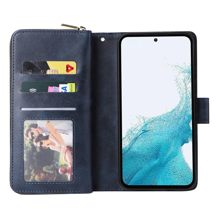 For Samsung Galaxy A54 9 Card Slots Zipper Wallet Bag Leather Phone Case