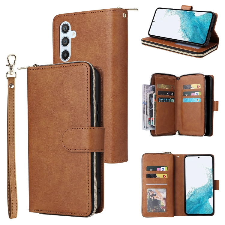 For Samsung Galaxy A54 9 Card Slots Zipper Wallet Bag Leather Phone Case