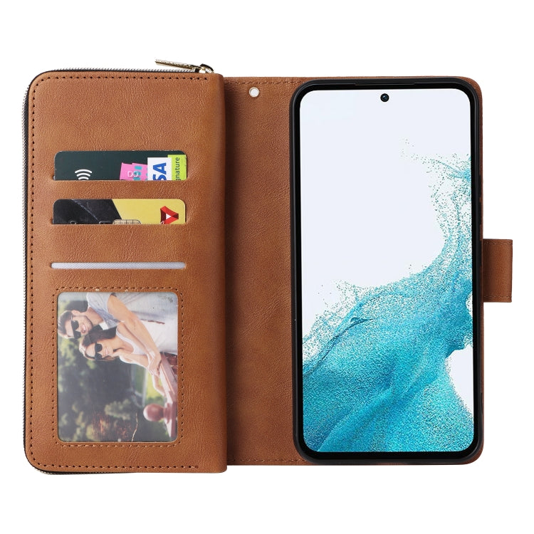 For Samsung Galaxy A54 9 Card Slots Zipper Wallet Bag Leather Phone Case
