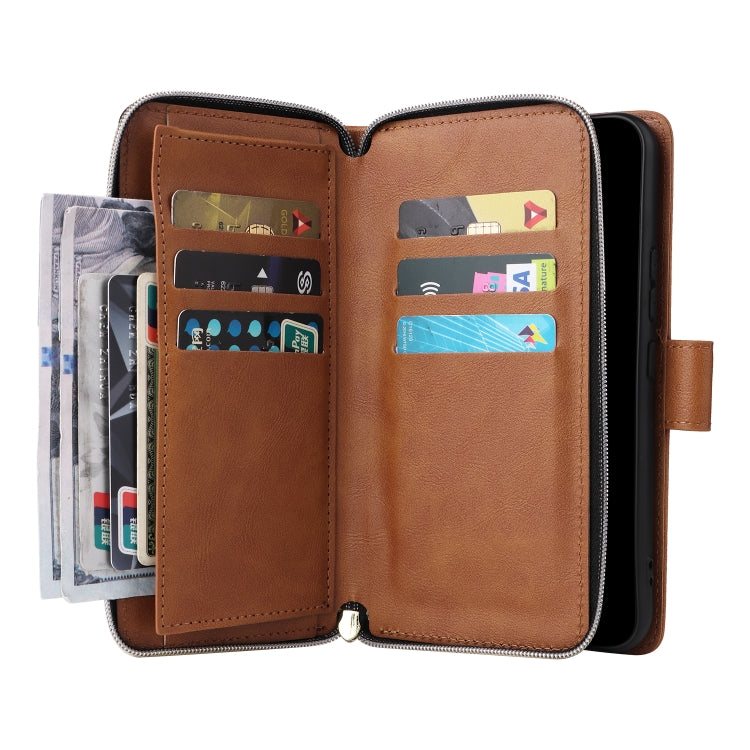 For Samsung Galaxy A54 9 Card Slots Zipper Wallet Bag Leather Phone Case