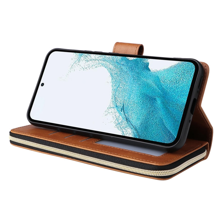 For Samsung Galaxy A54 9 Card Slots Zipper Wallet Bag Leather Phone Case