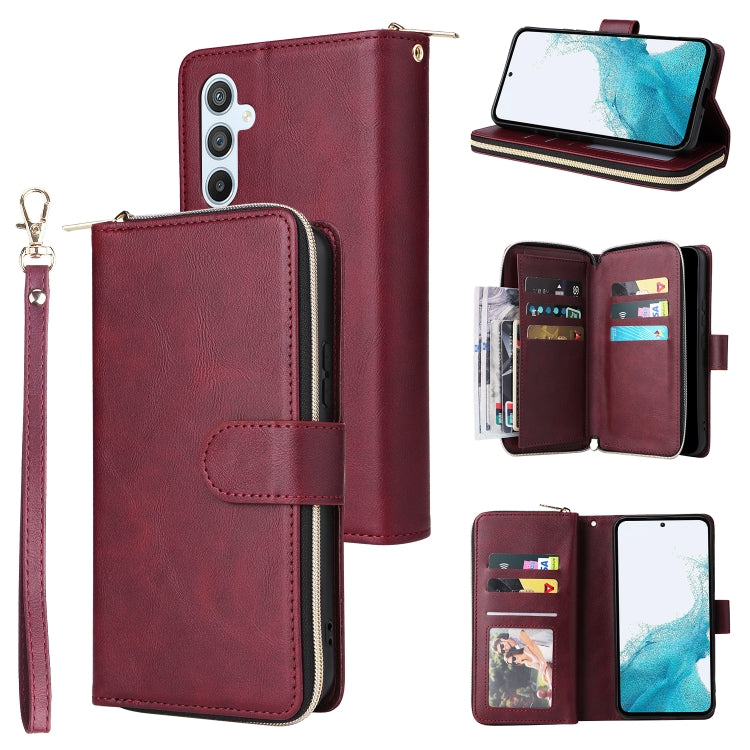 For Samsung Galaxy A54 9 Card Slots Zipper Wallet Bag Leather Phone Case