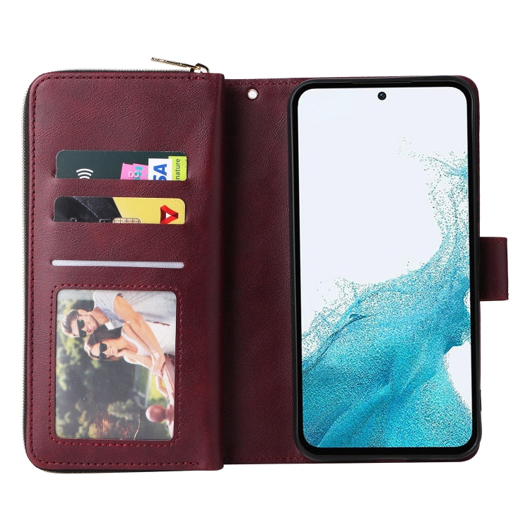 For Samsung Galaxy A54 9 Card Slots Zipper Wallet Bag Leather Phone Case
