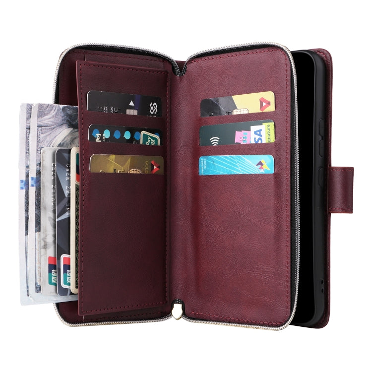 For Samsung Galaxy A54 9 Card Slots Zipper Wallet Bag Leather Phone Case