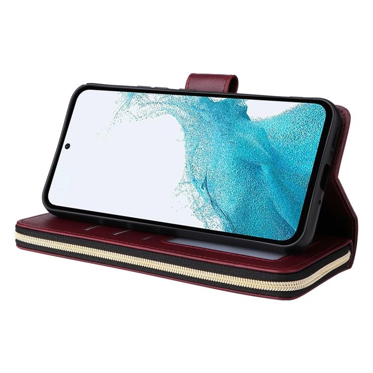 For Samsung Galaxy A54 9 Card Slots Zipper Wallet Bag Leather Phone Case