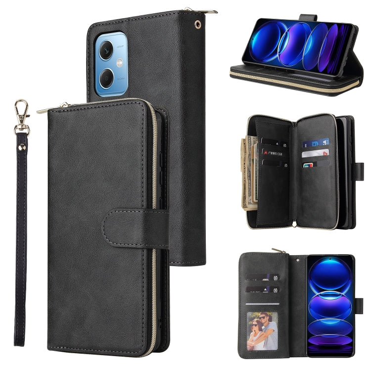 For Xiaomi Redmi Note 12 5G Global / Poco X5 9 Card Slots Zipper Wallet Bag Leather Phone Case